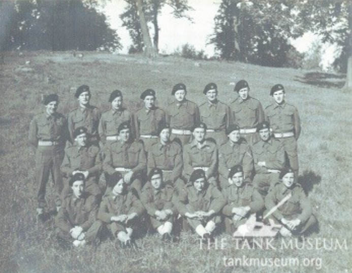 3rd troop, A Squadron, 1st Northamptonshire Yeomanry in Normandy during short rest. Joe Ekins 3rd left, front row