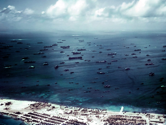 Ulithi Atoll north anchorage and Sorlen Island, late 1944