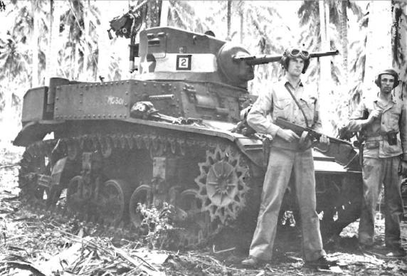 A U.S. Marine M3A1 Stuart tank on Guadalcanal in 1942.