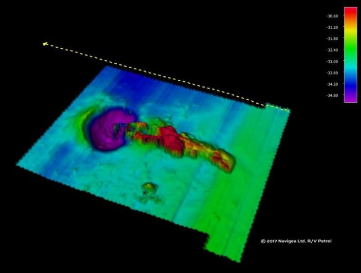 Image of multibeam sonar while diving on the USS Ward. Photo courtesy of Paul G. Allen