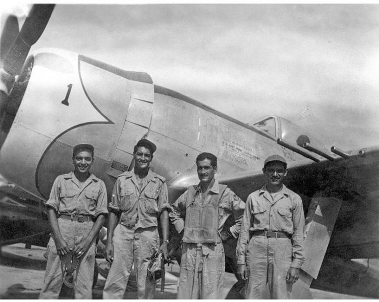 P-47D with his maintenance team after returning from a combat mission over Luzon.