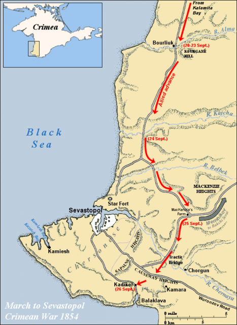 Allied ‘flank march’ to the Chersonese Peninsula and Sevastopol, September 1854.