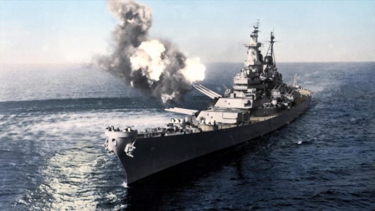 USS Mississippi firing guns during the Korean War. Paul Reynolds / mediadrumworld.com