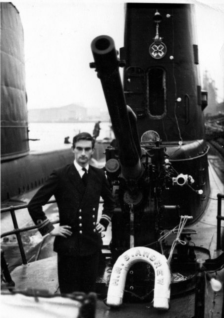 Eric Thompson standing by the gun in HMS Andrew in 1969.