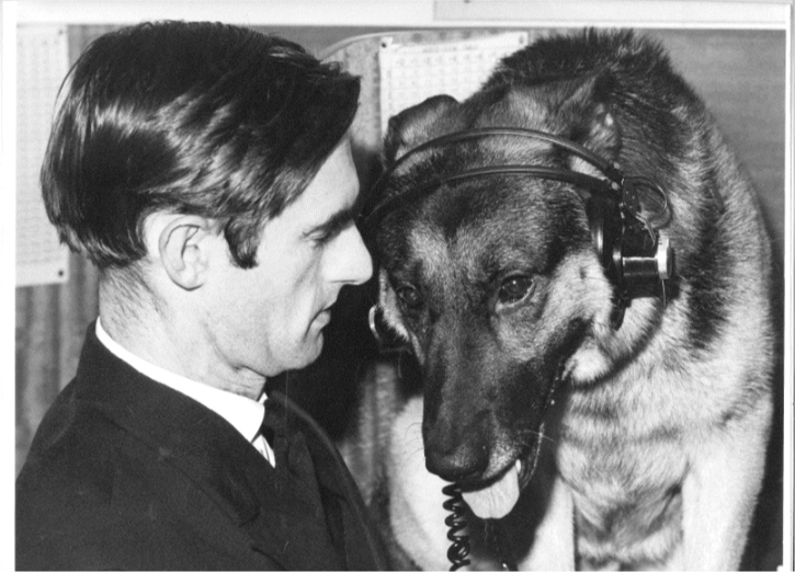 Eric Thompson with Raffles the navy dog.