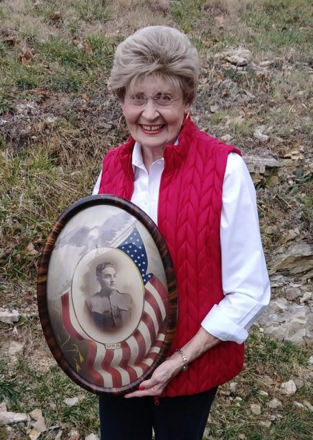 Jefferson City resident Dot Baker holds a portrait of her great-uncle, George Florea. A native of northeast Missouri, Florea was inducted into the Army in 1917 and was killed during WWI. Courtesy of Jeremy P. Amick.