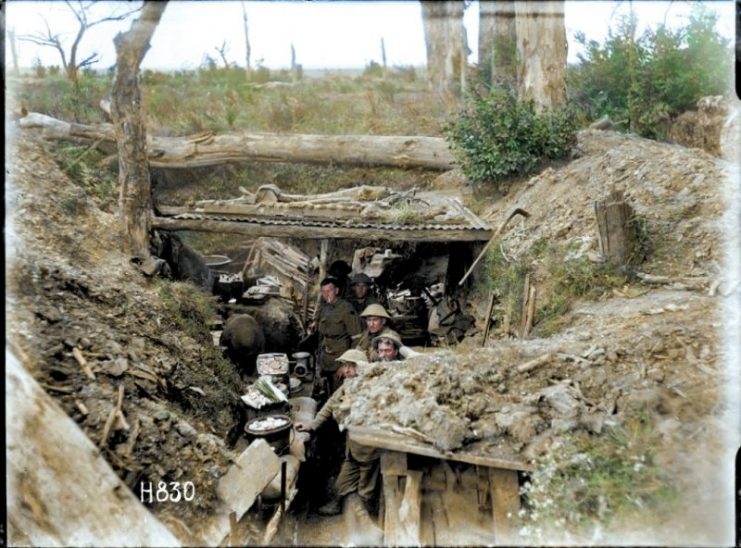 Preparing a meal in the trenches near Gommecourt, 25 July 1918. Royston Leonard / mediadrumworld.com