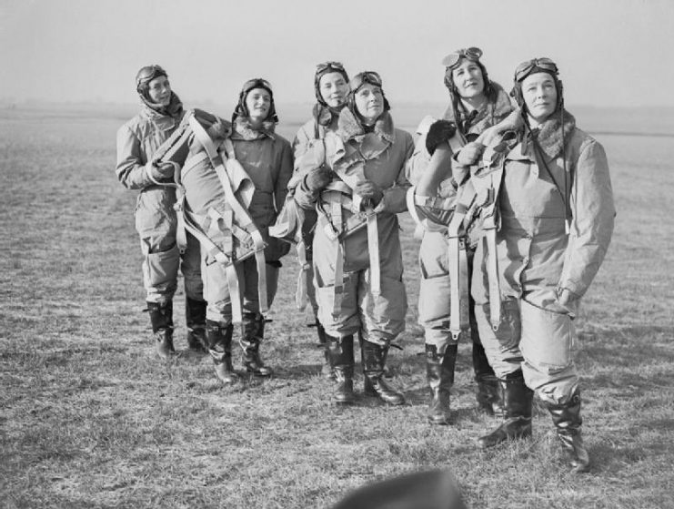 Air Transport Auxiliary (ATA): A group of women pilots of the ATA service photographed in their flying kit at Hatfield.