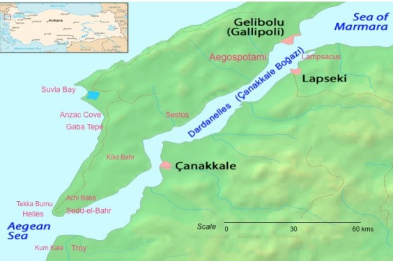 Location of Aegospotami in the Dardanelles