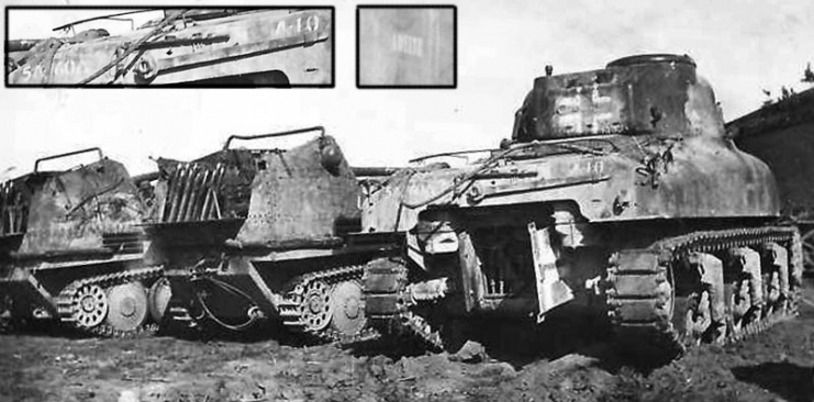 Italy, M4 “Sherman” captured by the Germans. Note balkenkreuz on the rear of the turret.