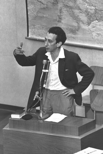 Abba Kovner witnessing at the trial of the Holocaust organizer, Adolf Eichmann.