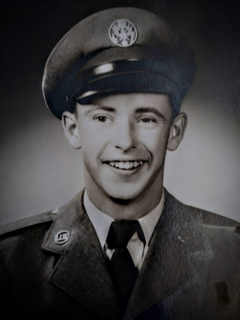 A 22-year-old Raithel is pictured in his Air Force uniform while attending his basic training at Sheppard Air Force Base in 1951. Courtesy of Herb Raithel