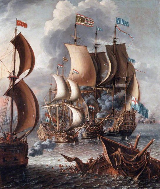 A Sea Fight with Barbary Corsairs by Laureys a Castro, c. 1681
