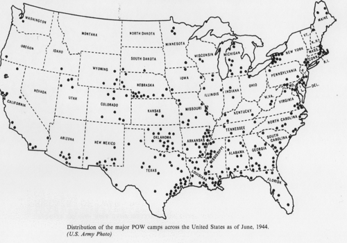 Major POW camps across the United States as of June, 1944.