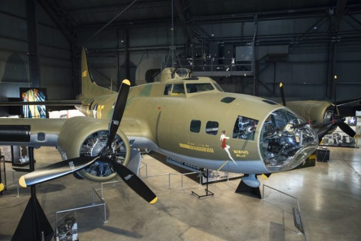 Boeing B-17F Memphis Belle on display in the WWII Gallery at the National Museum of the United States Air Force. ©U.S. Air Force photo