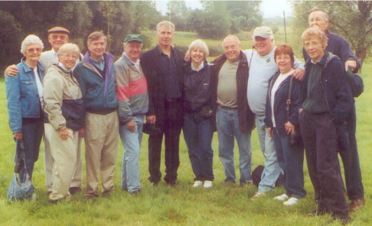 Clainville, Normandy, September 6, 2001. L-R: Louise and Bud Busiere, Marge and Alex Young, Jerry McLaughlin, Philippe Nekrassoff, Denise McLaughlin, Michel Gaudry, Art and Patti Moran, Ken and Katherine Smith.