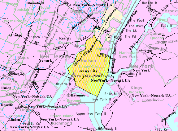 Map of Jersey City on the Hudson River – U.S. Census Bureau