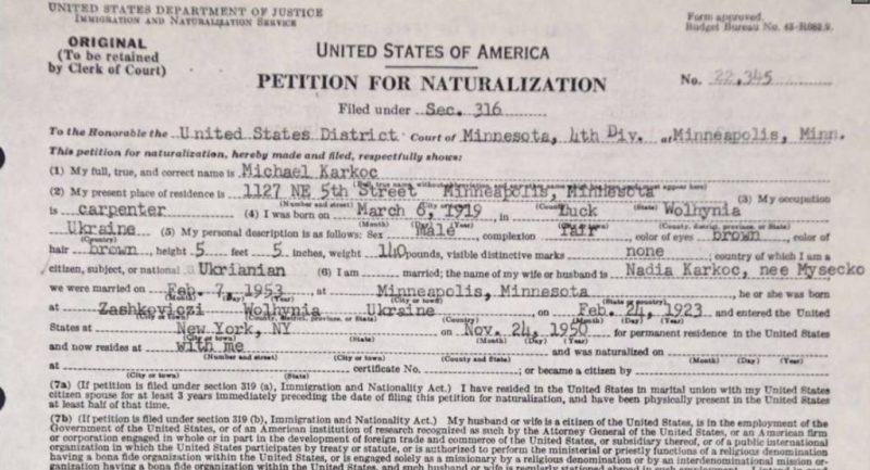 Karkoc’s Petition for U.S. Naturalization