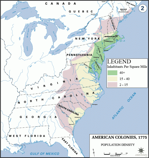 Population Density of the Colonies in 1775