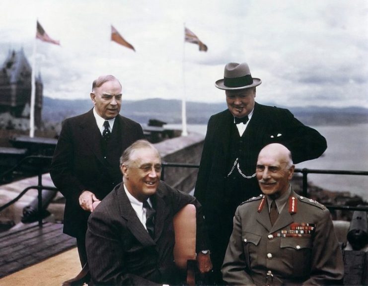 King (back left) with (counterclockwise from King) Franklin D. Roosevelt, Governor General the Earl of Athlone and Winston Churchill during the Quebec Conference in 1943