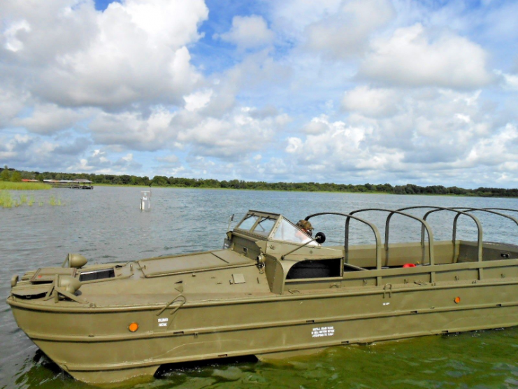 A DUKW could stay afloat with up to a 2-inch hole in the hull thanks to a bilge pump.
