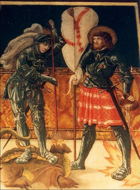 Saint George and Saint Florian, depicted in the armour suits of Black Army knights.