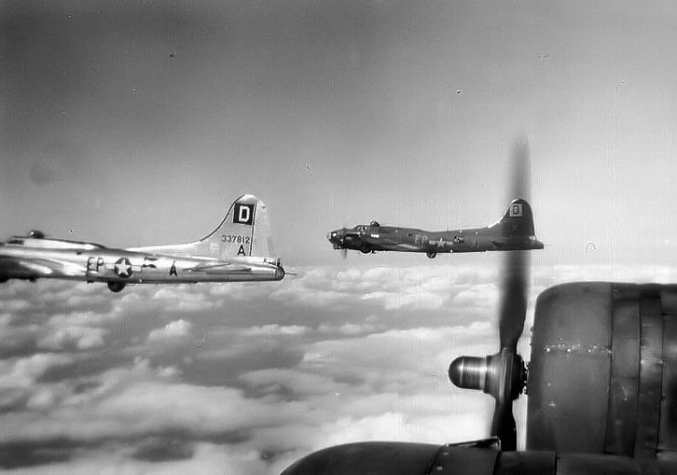 B-17s of the 351st Bombardment Squadron, 100th Bombardment Group.