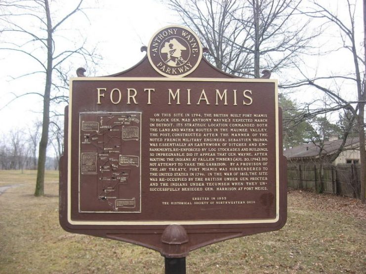 A historical marker now sits at the site of Fort Miamis, located off River Road along the Maumee River in Maumee, Ohio.