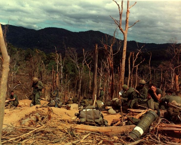 Bunker construction on Hill 530, Vietnam War, 1967.