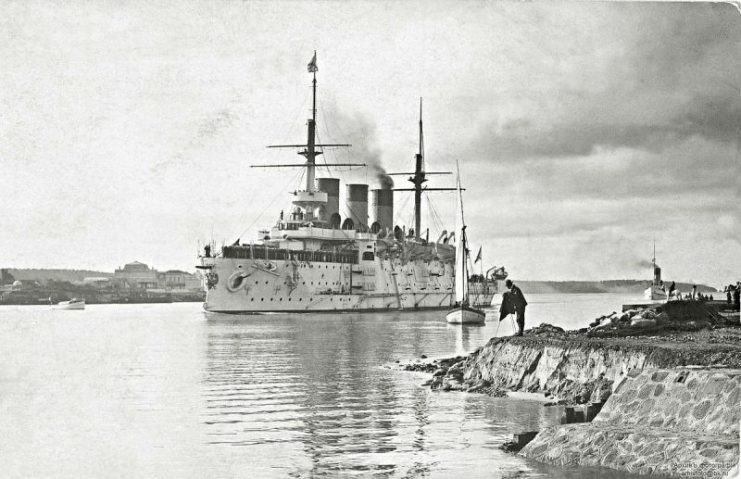 Oslyabya battleship sunk by the Japanese during the Battle of Tsushima in 1905.