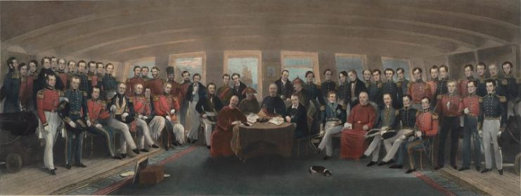 Oil painting depicting the signing of the Treaty of Nanking.