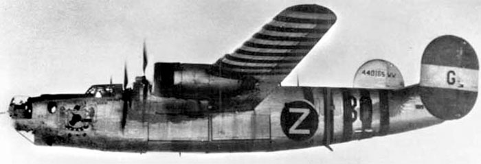 Rage in Heaven (USAAC Serial No. 44-40165), a later model B-24J Liberator, was Lead Assembly Ship for 491st Bombardment Group, operated by the 852nd Bombardment Squadron,