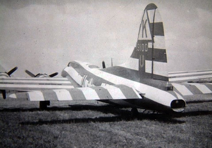 A great shot of the tail of Birmingham Blitzkrieg showing her turrets and tail guns removed. This aircraft was flown by the 379th Bombardment Group as an assembly ship and did double duty as a target tug