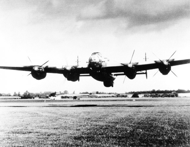 Lancaster low pass, with 3 engines feathered. Scary.
