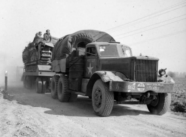 M19 Tank Transporter carrying a Churchill