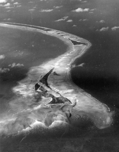 Aerial view of Betio Island, Tarawa Atoll.