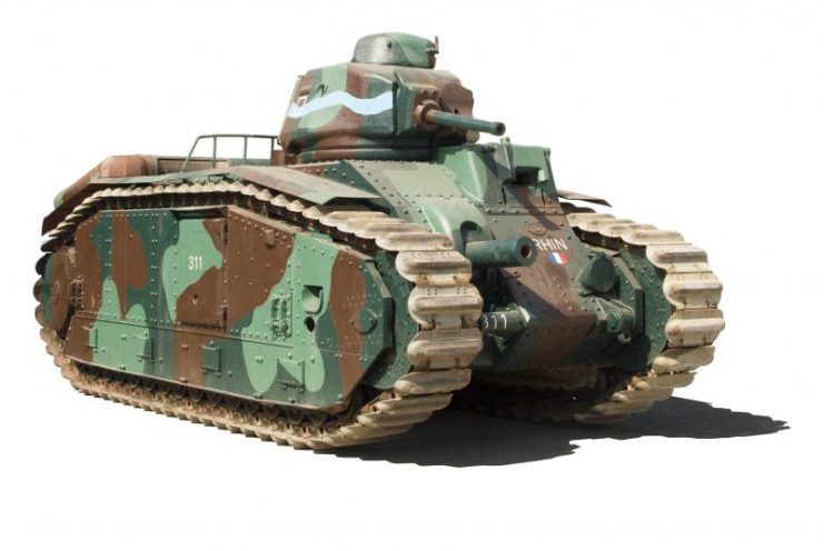 The Char B1 French Heavy Tank in WWII – The tank was armed with a 75mm Howitzer and a turret mounted 47mm gun.