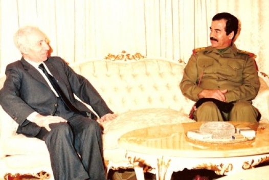 Iraqi President Saddam Hussein with Baath Party founder Michel Aflaq.