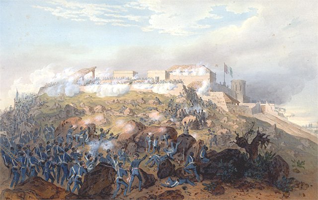 Battle of Chapultepec during the Mexican-American War, painting by Carl Nebel.