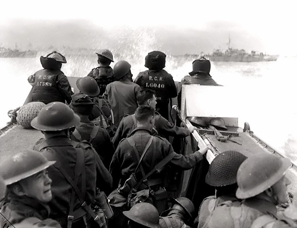 Canadian troops on their way to Juno Beach.