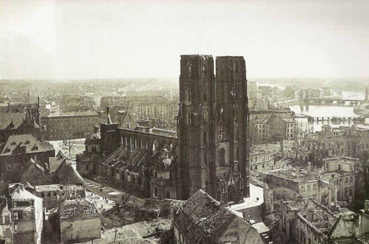 The destroyed Cathedral of Wroclaw 1945
