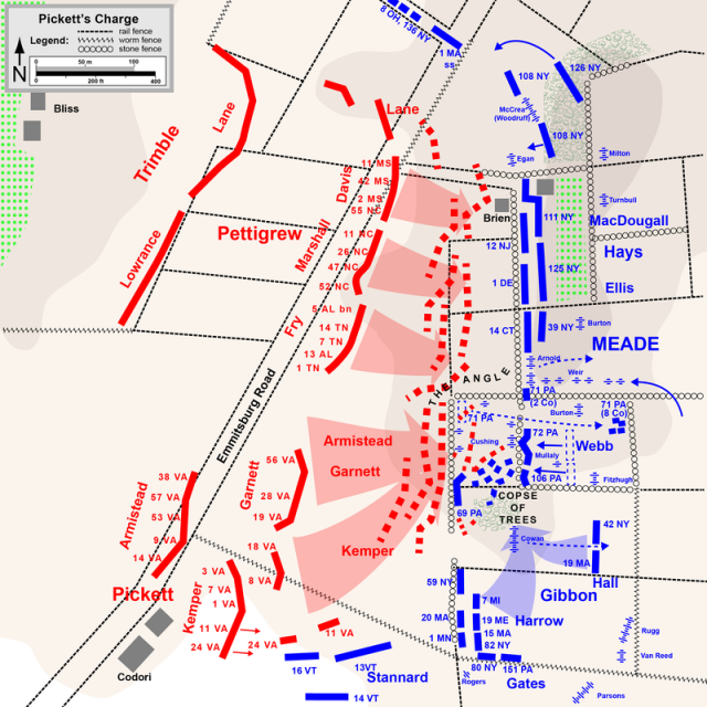 Detailed Map of Pickett’s Charge – Map by Hal Jespersen, www.posix.com CW CC BY 3.0