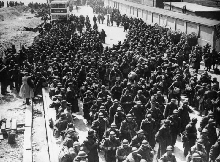 French troops evacuated from Dunkirk arrive in the UK.