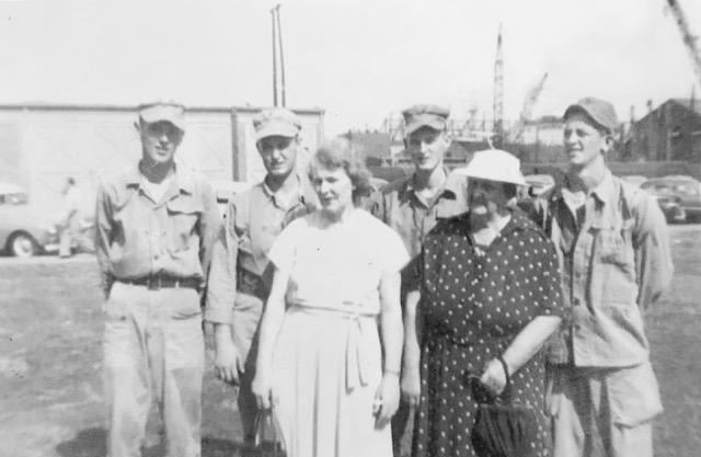 PFC Thorn (far right), standing behind his mother, and the Moran brothers with their mother. This picture was taken in San Diego two months before PFC Thorn was killed. (Photo credit: Bob Thorn)