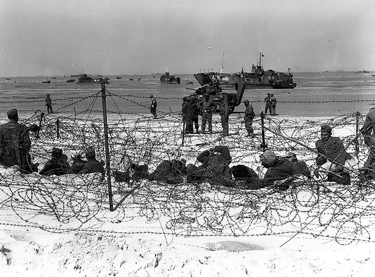 German prisoners of war in an enclosure on Utah.