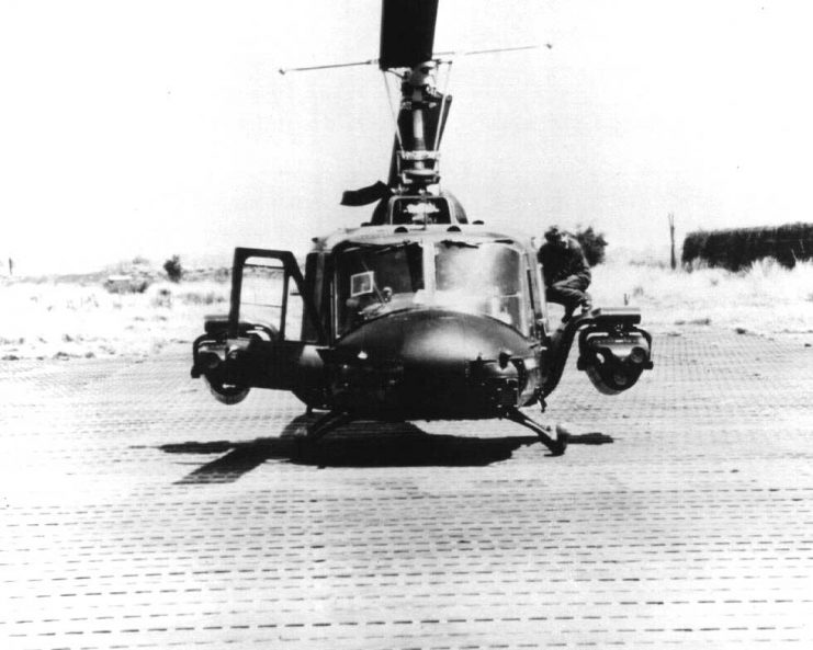 The TOW missile system in its airborne configuration (XM26 armament subsystem) became the first American-made guided missile to be fired by U.S. soldiers in combat. The first airborne TOWs had arrived in Vietnam on 24 April 1972, six days after MICOM had received the initial deployment order. This was a notable achievement considering that the system was still in the experimental stage and there were only a limited number of complete subsystems available. The airborne TOW served in Vietnam until 1973.