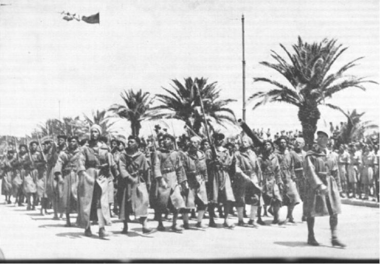 Goumiers defilading after the liberation of Tunis, 1943