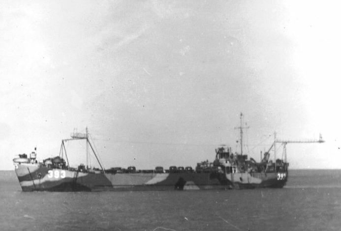 LST-393 in full camouflage paint