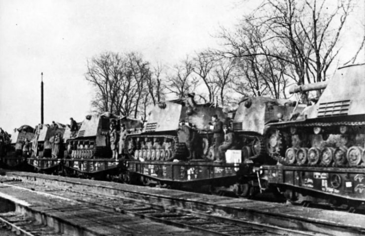 Railway transport of the Hummel guns.