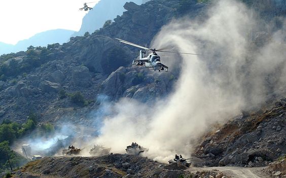 Russian Mi-24 on Maneuvers with Ground Forces.
